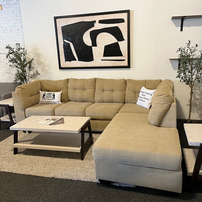 Ashley Home-stores Two Piece Sectional Couch with Chaise in Tan