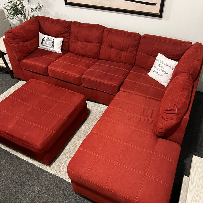 Red Ashley Furniture 2 Piece Sectional Couch with Matching Ottoman