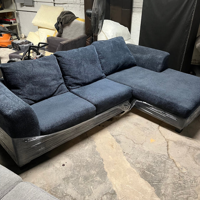 Blue Sectional Couch with Right Chaise