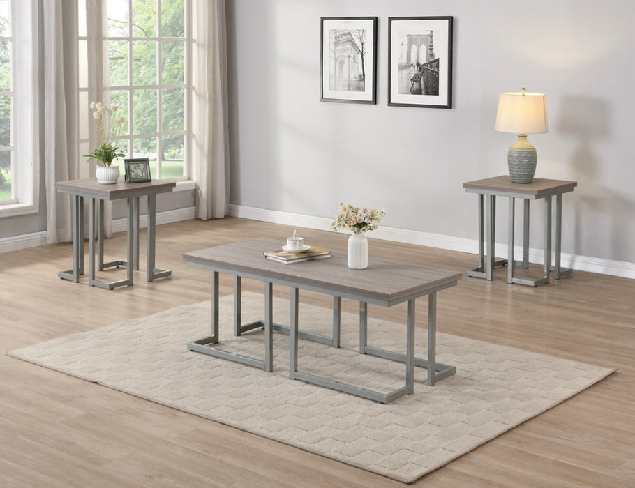 Modern Gray Weathered Finish Table Top With Geometric Shaped Base in Gray Finish