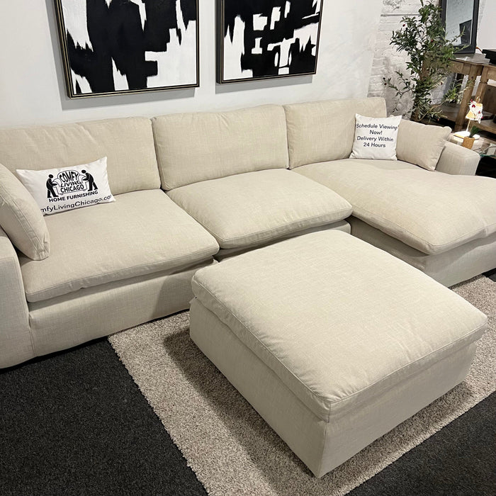 Cream Two Piece Sectional Couch with Chaise