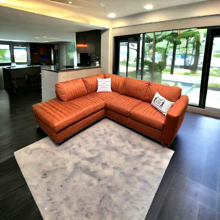 Orange Natuzzi ItalSofa Two Piece Sectional Couch with Chaise