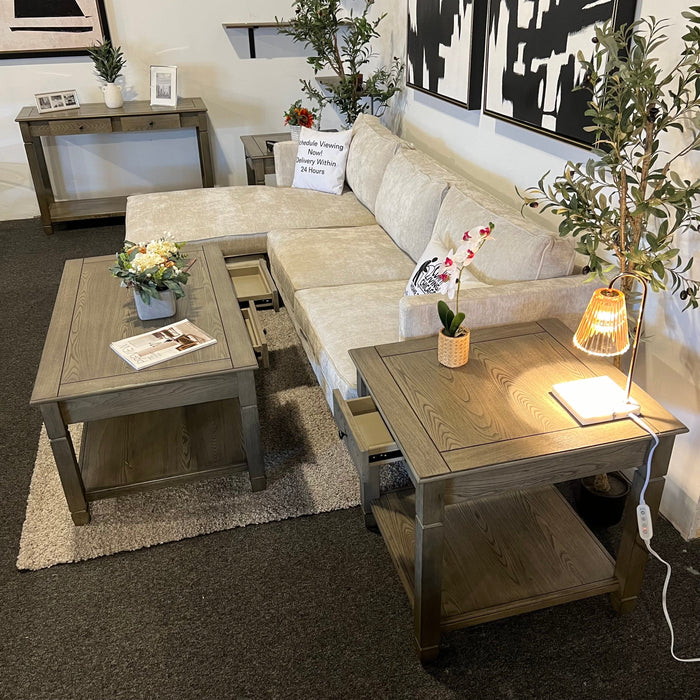 Wooden Coffee Table and Side Table Set with Drawers