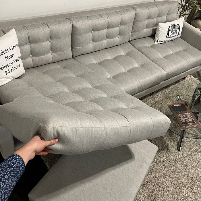 Joybird Tufted Gray Sectional Couch with Reversible Chaise