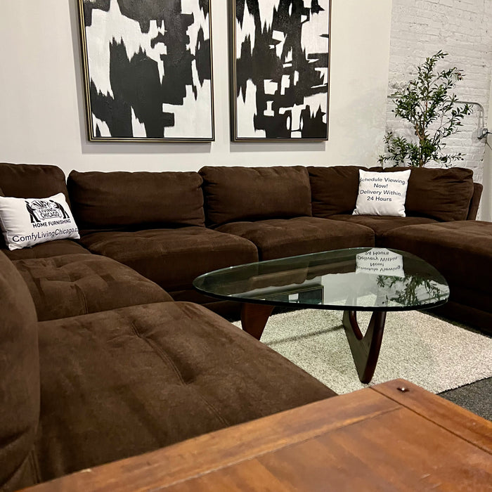 Large Thomasville Brown 7 Piece Modular Sectional Couch with Ottoman