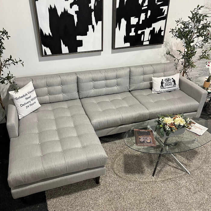 Joybird Tufted Gray Sectional Couch with Reversible Chaise