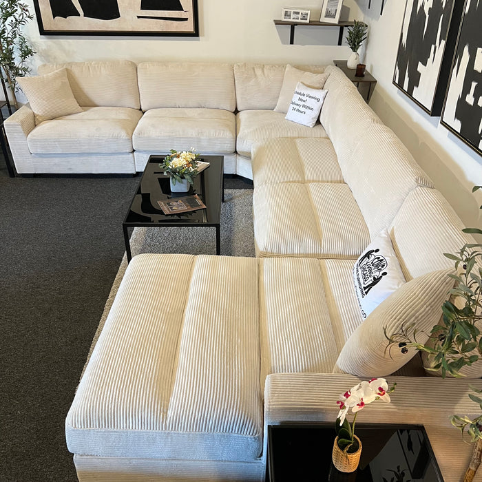 Off White Modular Six Piece Modular Tufted Sectional Couch with Chaise