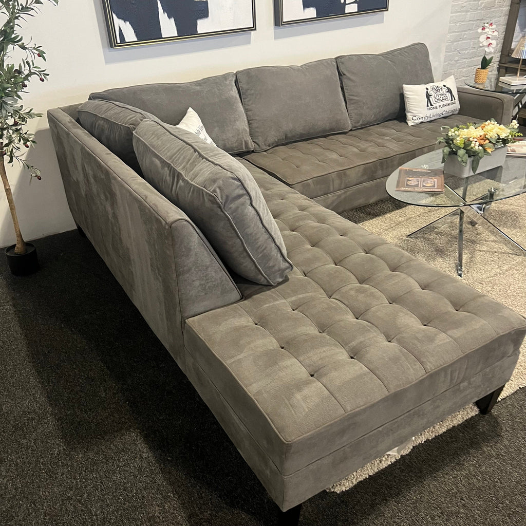 Z Gallerie Two Piece Tufted Sectional Couch in Gray — Comfy Living
