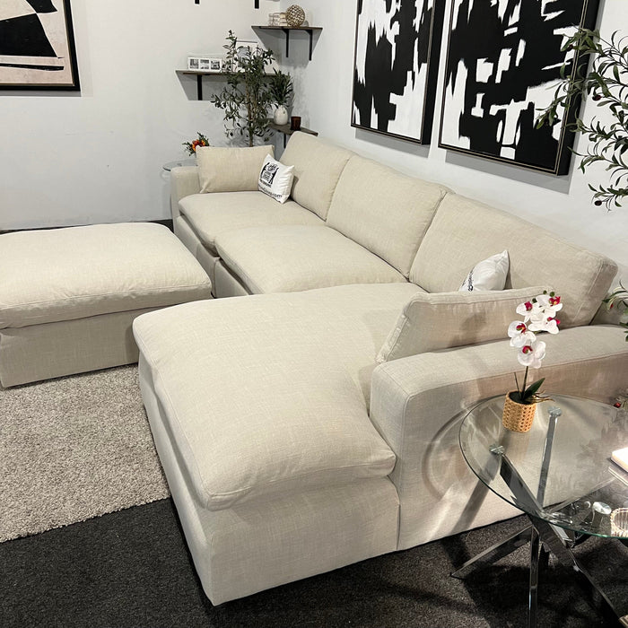 Cream Two Piece Sectional Couch with Chaise