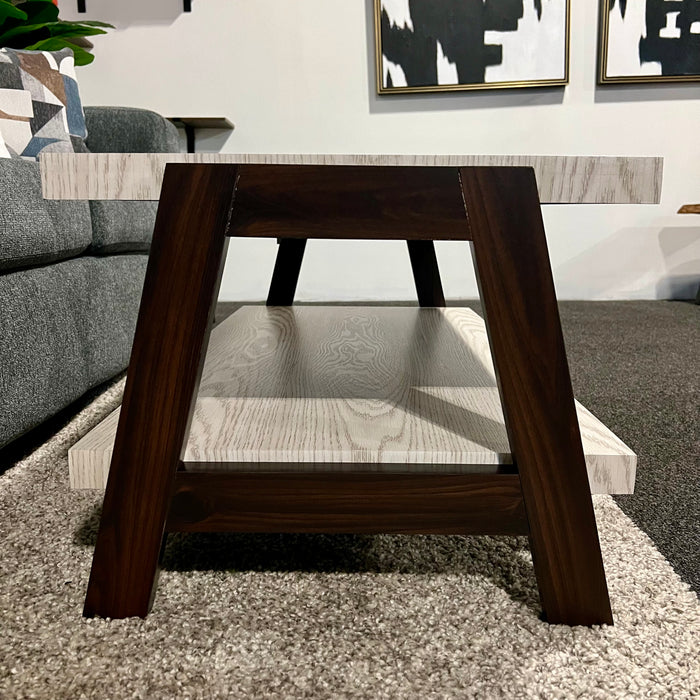 Contemporary Coffee Table and Side Table Set in Two Tone Stone Woodgrain Top