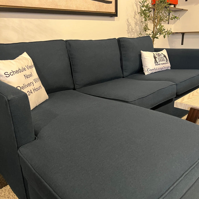 West Elm Sectional Couch with Reversible Chaise in Blue