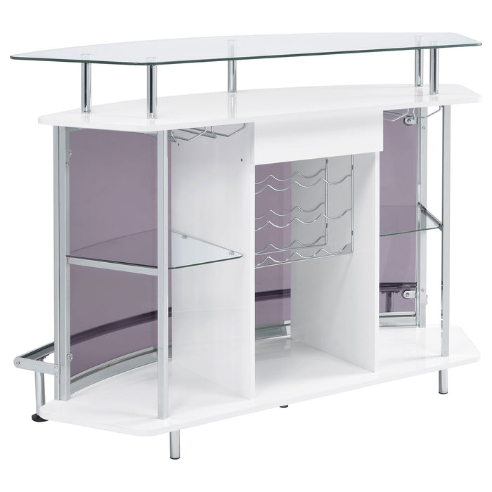 Gideon Crescent Shaped Glass Top Bar Unit with Drawer