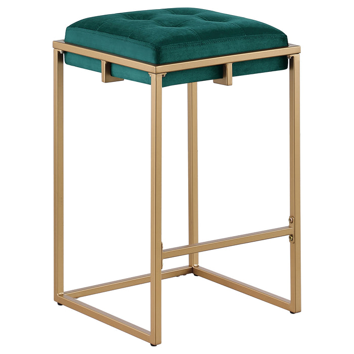 Nadia Square Padded Seat Bar Stool (Set of 2) Hunter Green and Gold