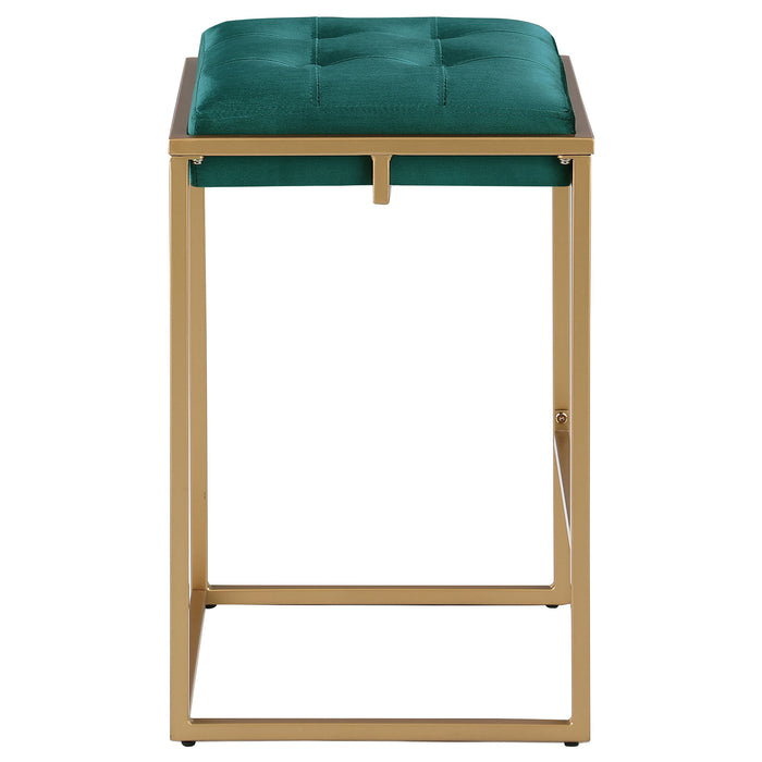 Nadia Square Padded Seat Bar Stool (Set of 2) Hunter Green and Gold