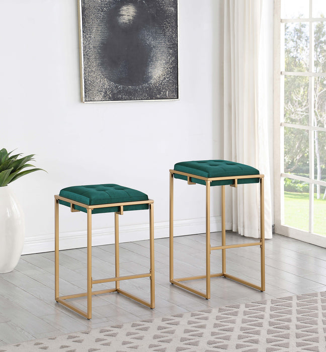 Nadia Square Padded Seat Bar Stool (Set of 2) Hunter Green and Gold