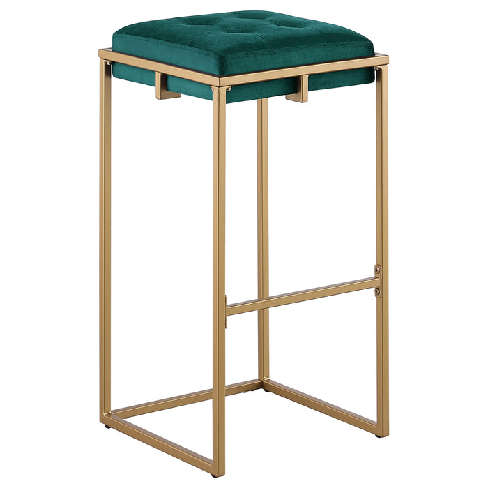 Nadia Square Padded Seat Bar Stool (Set of 2) Hunter Green and Gold