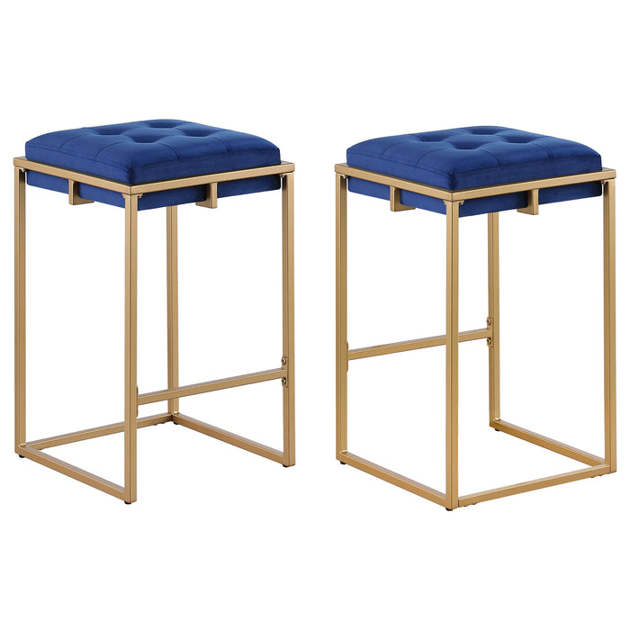 Nadia Square Padded Seat Bar Stool (Set of 2) Blue and Gold