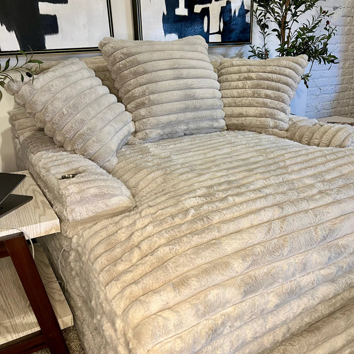 Off White Oversized Lounge Chair with Cupholders and USB Chargers