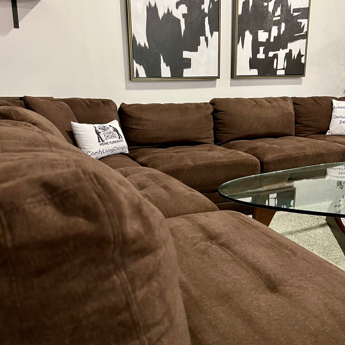 Large Thomasville Brown 7 Piece Modular Sectional Couch with Ottoman