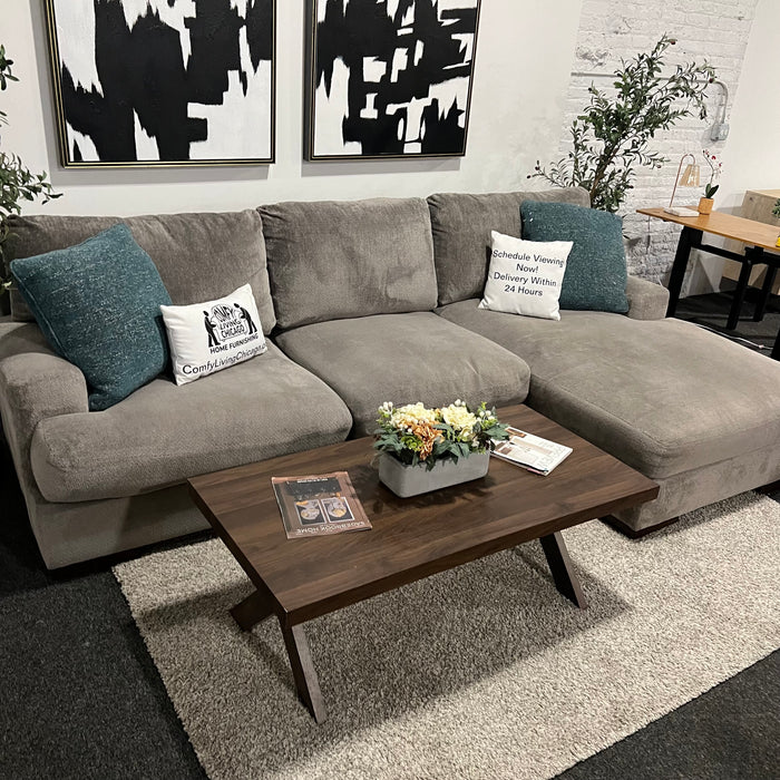 Gray Two Piece Sectional Couch with Chaise