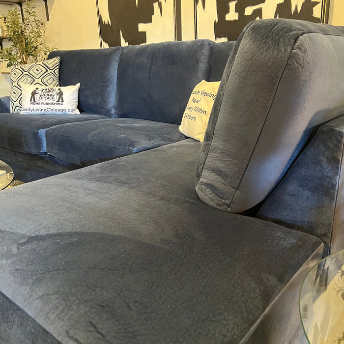 Blue Two Piece Sectional Couch with Chaise