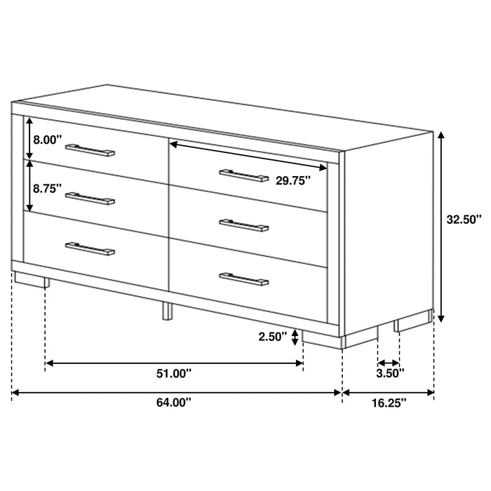 Jessica 6-drawer Dresser with Mirror Cappuccino