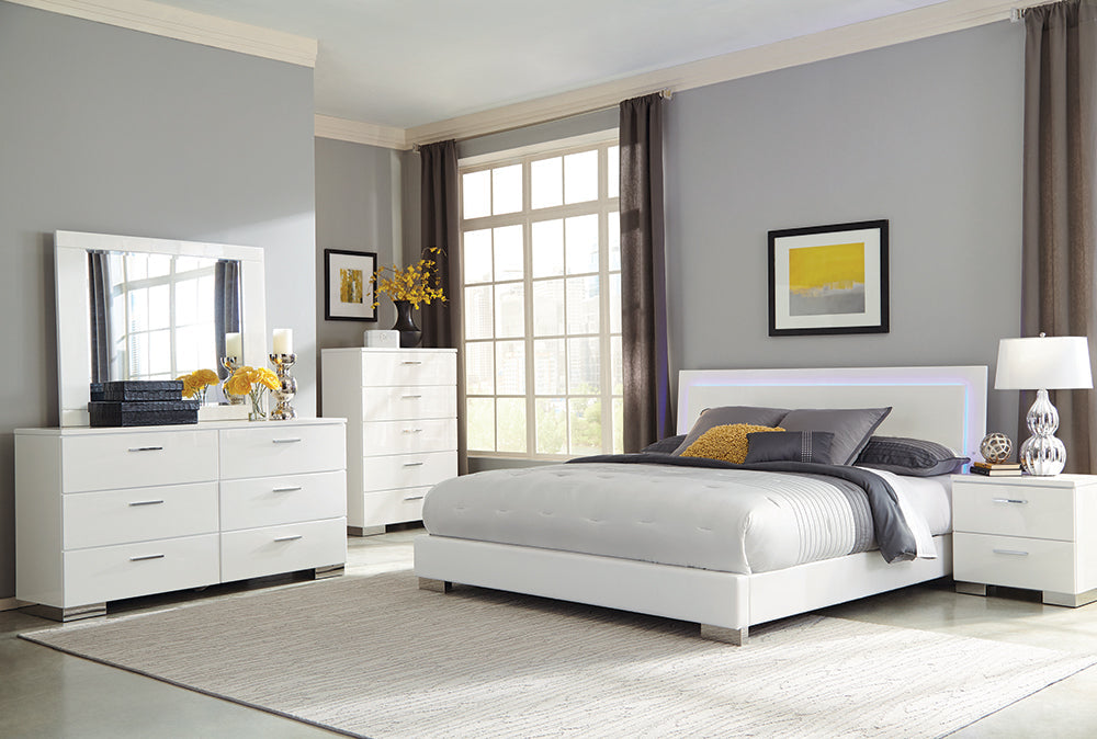 Felicity  Panel Bed with LED Lighting Glossy White