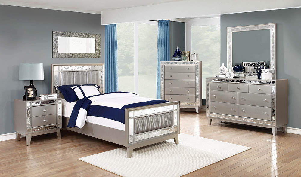 Leighton  Panel Bed with Mirrored Accents Mercury Metallic