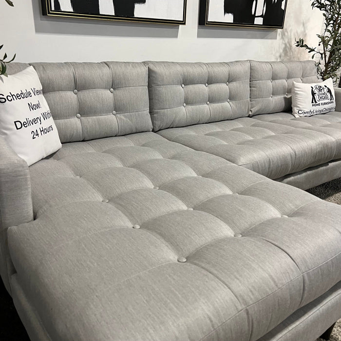 Joybird Tufted Gray Sectional Couch with Reversible Chaise