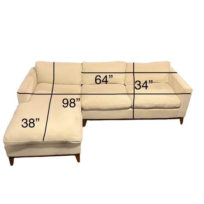 Off White Two Piece Sectional Couch with Chaise