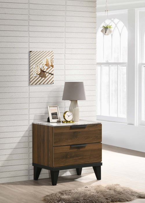 Mays 2-drawer Nightstand Walnut Brown with Faux Marble Top