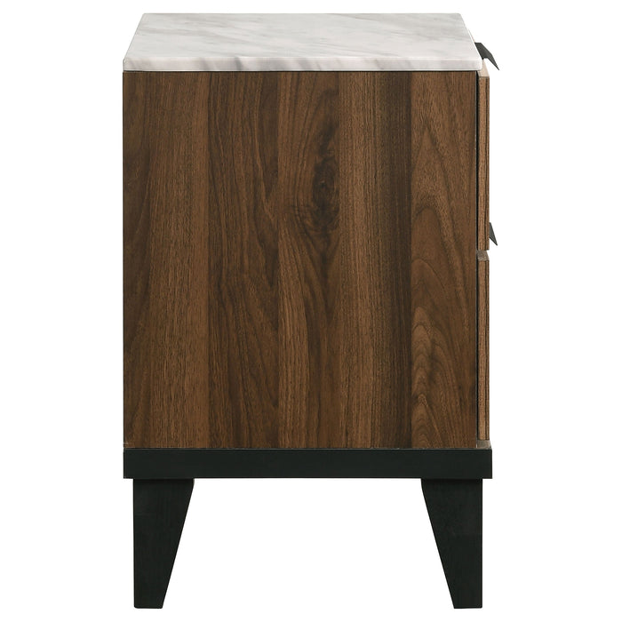 Mays 2-drawer Nightstand Walnut Brown with Faux Marble Top