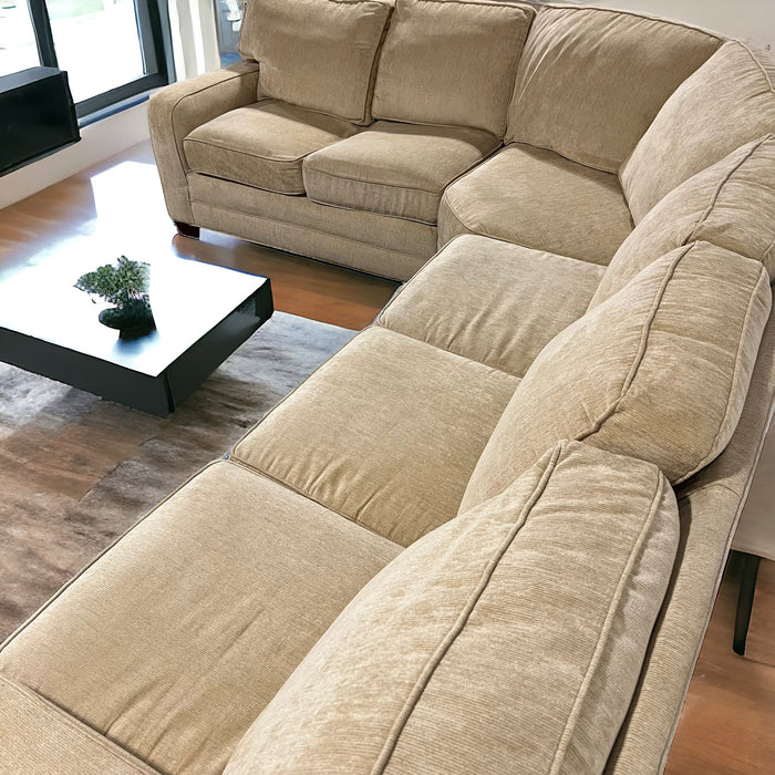 Cream Plunkett Furniture Three Piece Corner Sectional Couch