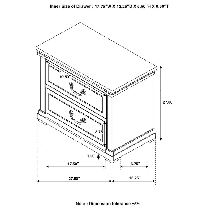 Hillcrest 2-drawer Nightstand Dark Rum and White