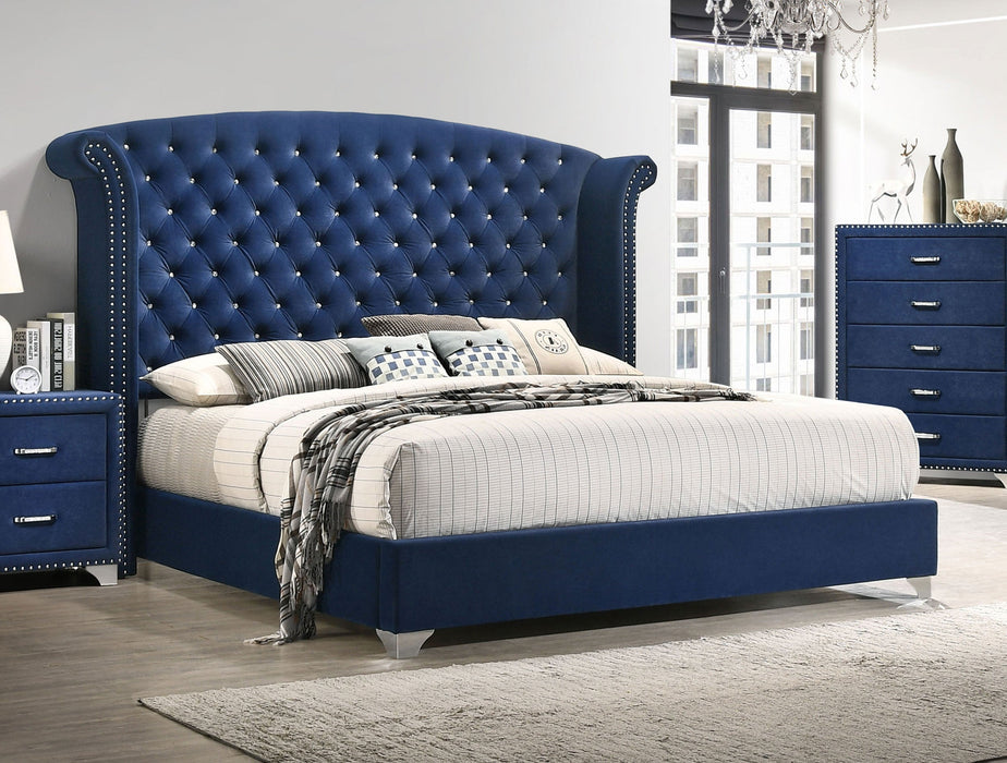 Melody  Wingback Upholstered Bed Pacific Blue