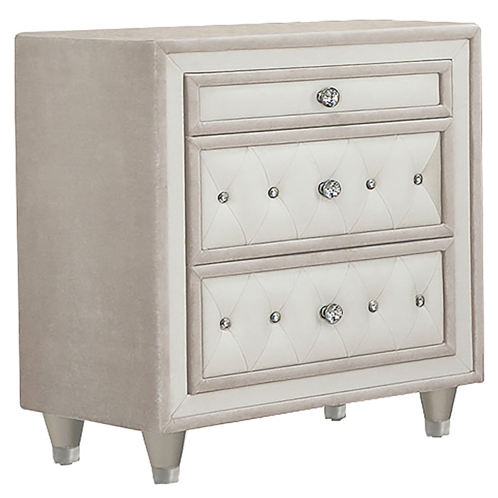 Antonella 3-drawer Upholstered Nightstand Ivory and Camel