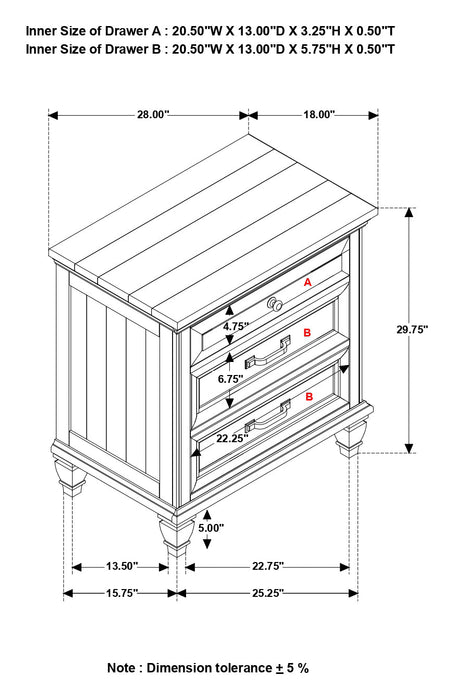 Avenue 3-drawer Rectangular Nightstand with Dual USB Ports Grey