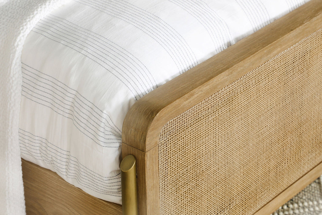 Arini Upholstered  Panel Bed Sand Wash and Natural Cane