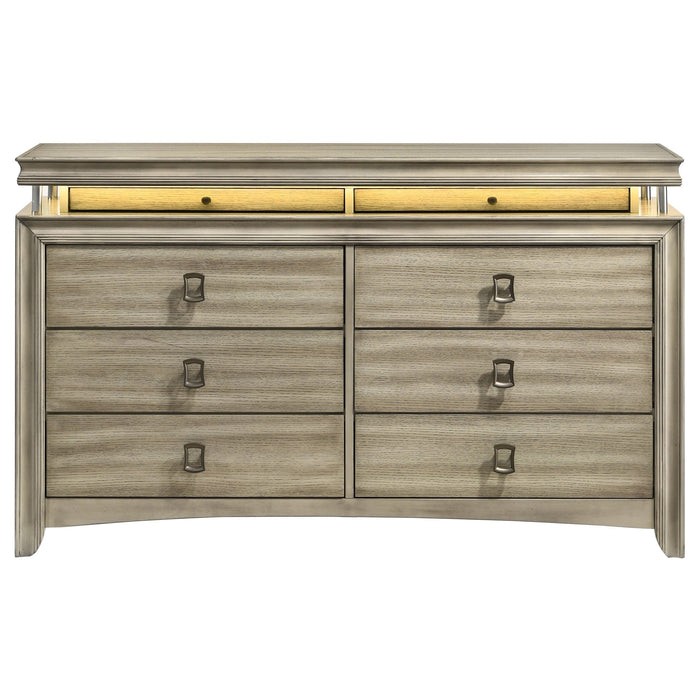 Giselle 8-drawer Bedroom Dresser with Mirror with LED Rustic Beige