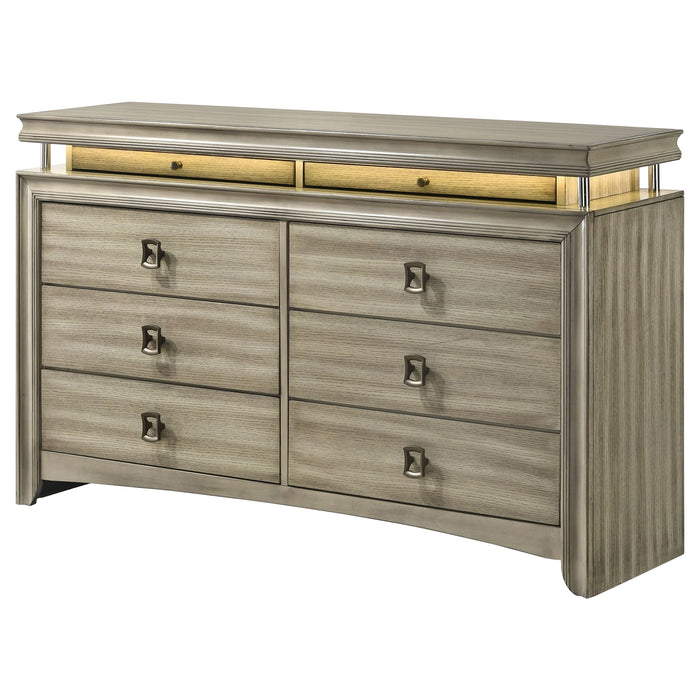 Giselle 8-drawer Bedroom Dresser with Mirror with LED Rustic Beige