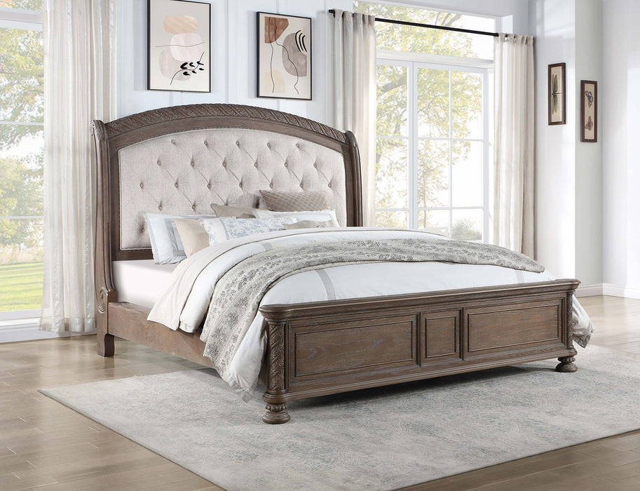 Emmett Tufted Headboard  Panel Bed Walnut and Beige