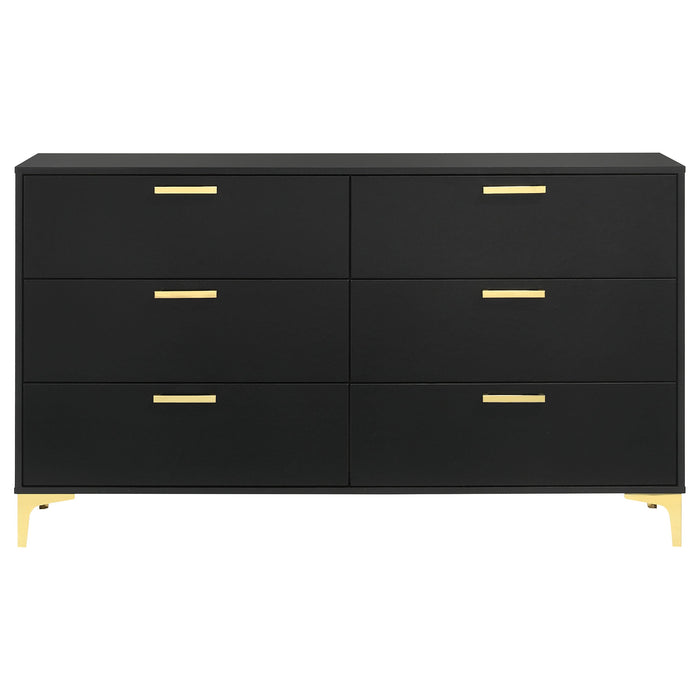 Kendall 6-drawer Dresser with Mirror Black and Gold