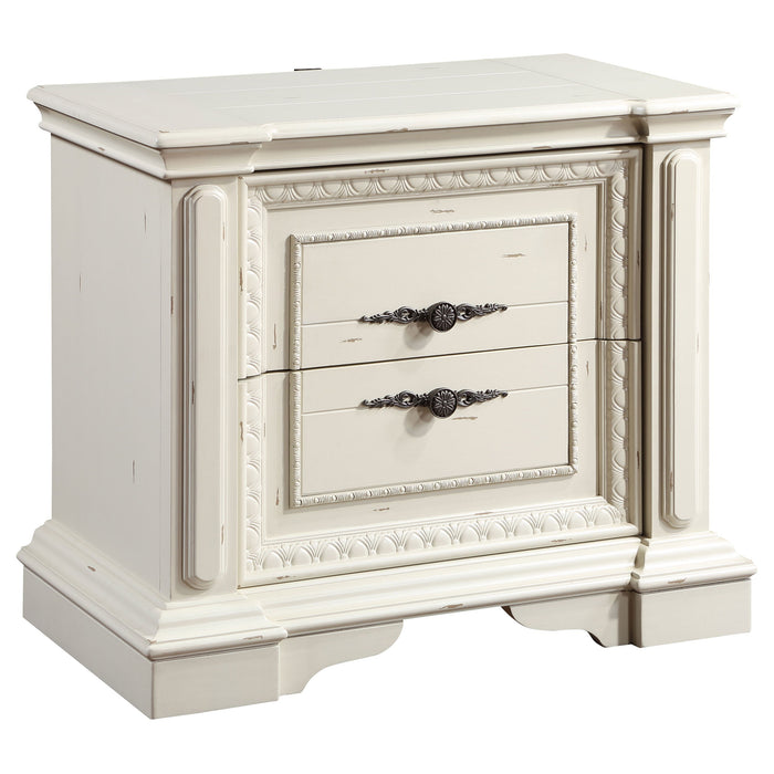 Evelyn 2-drawer Nightstand with USB Ports Antique White