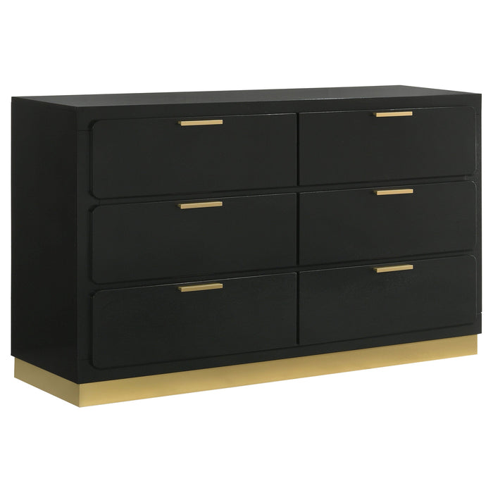 Caraway 6-drawer Bedroom Dresser with Mirror Black