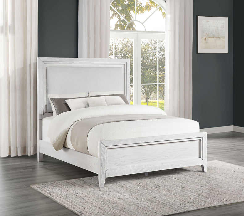 Marielle  Upholstered LED Panel Bed Distressed White