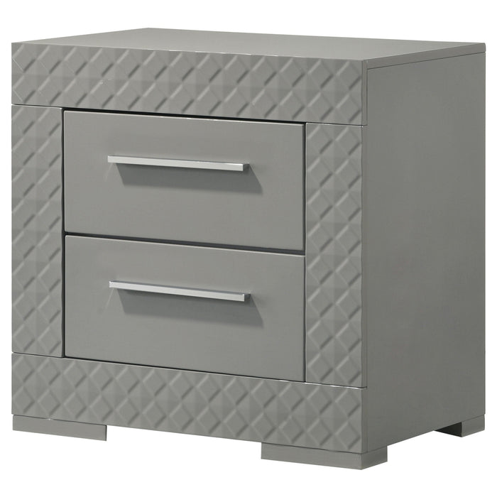 Ives 2-drawer Nightstand Bedside Table Grey High Gloss