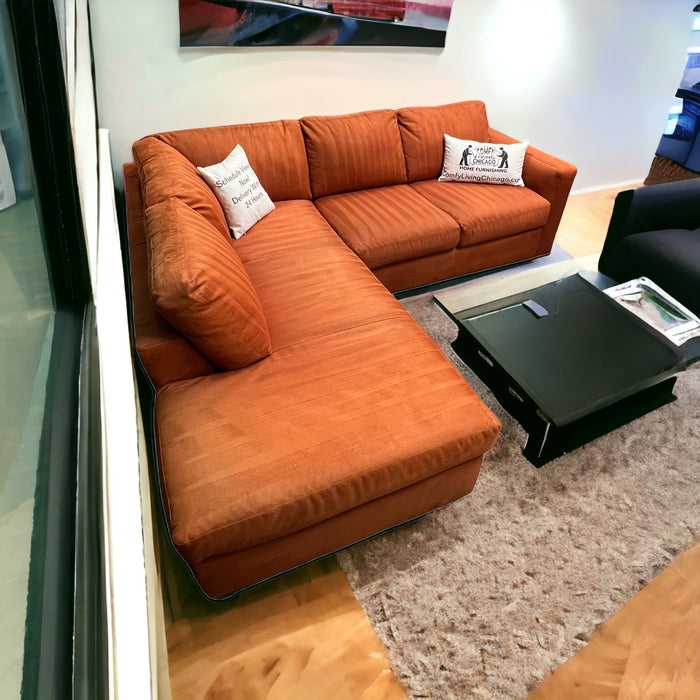 Orange Natuzzi ItalSofa Two Piece Sectional Couch with Chaise