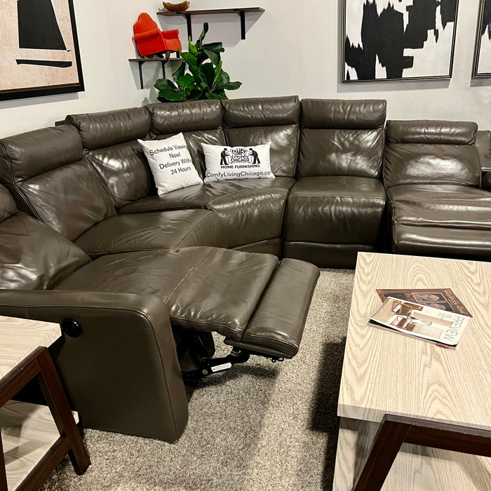 Gray Leather Recliner Sectional