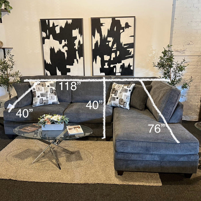 Gray Two Piece Sectional Couch with Chaise