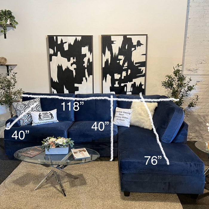 Blue Two Piece Sectional Couch with Chaise